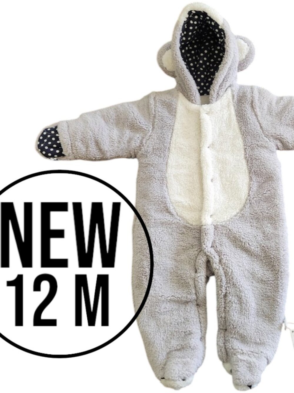 Koala Bear Winter Fleece Jumper Warmer NEW For 12 - 18 months Gray NWT Hoodie Ho